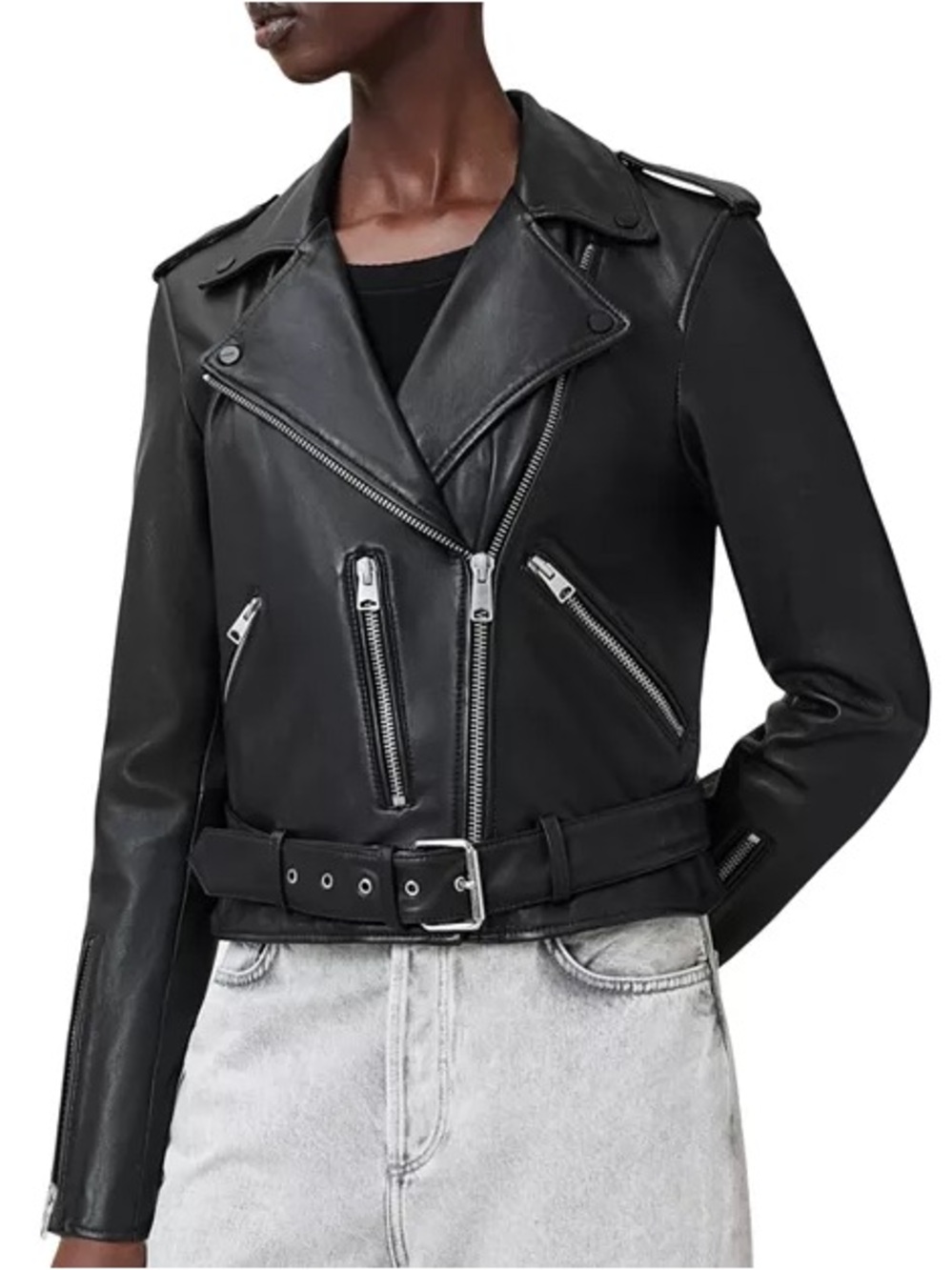 AllSaints Balfern Black Leather Moto Biker Jacket | Size 0